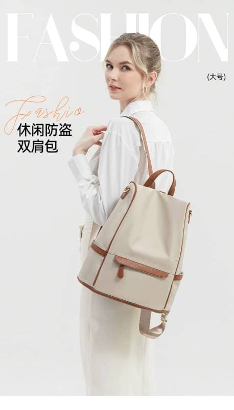 New Design Women Backpack Nylon Waterproof Anti-Theft Travel Bagpack(Apricot) thumbnail 4