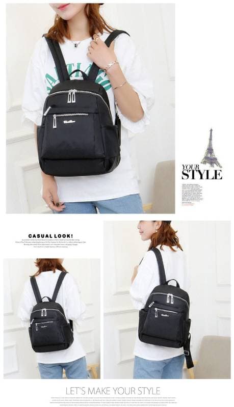 Nylon Backpack Durable Waterproof Casual Shoulder Bag (Black Color) thumbnail 3