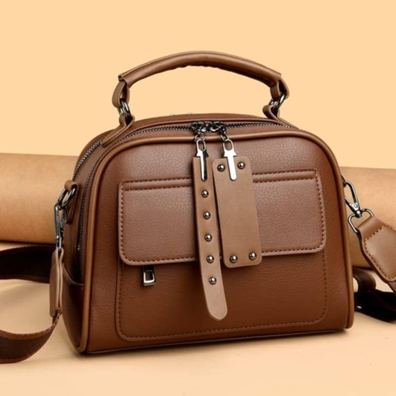 Genuine Soft Leather Handbag for Color (Coffee) 