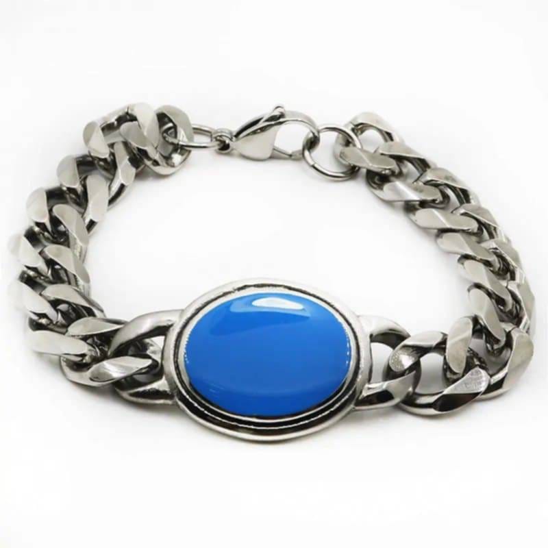 Indian style Saman khan Bracelet Men's Stainless Steel Cuban Bracelet Blue Drop glue salman khan bracelet