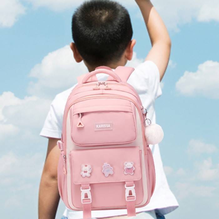 (Pink Color) Waterproof School Book Bag