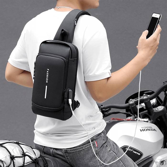 USB charging sport sling Anti-theft shoulder bag (Black shape ) 